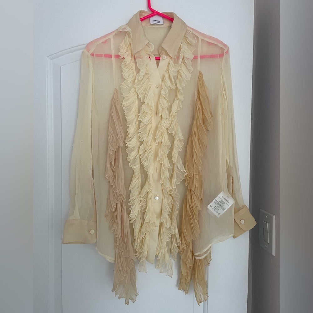 Burberry Crepe De Chine Oversized Blouse With Ruffle Detail